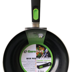 Eurotrail wok pan with removable grip and anti stick ceramic coating